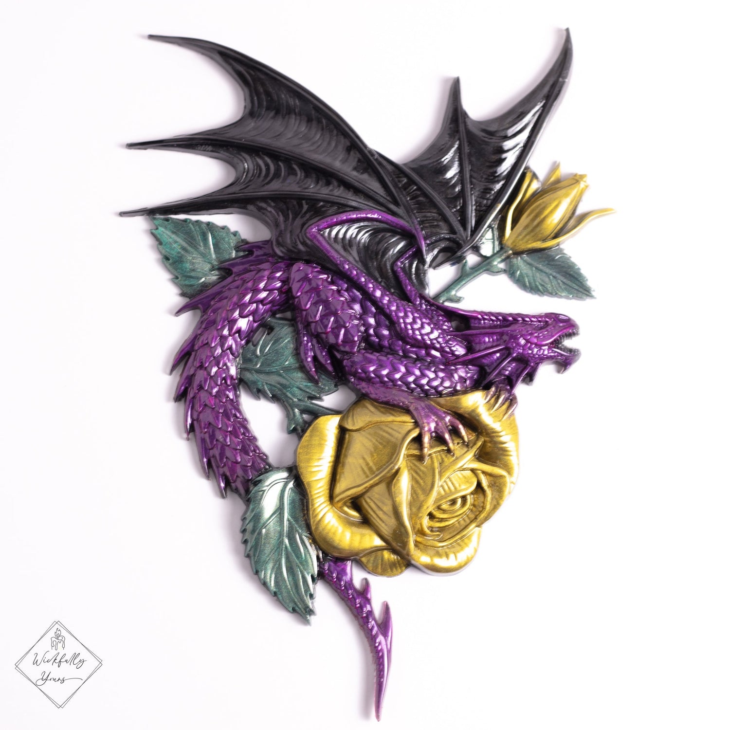 Purple Dragon Yellow Rose Resin Art Front