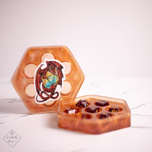 Orange dice box resin art front