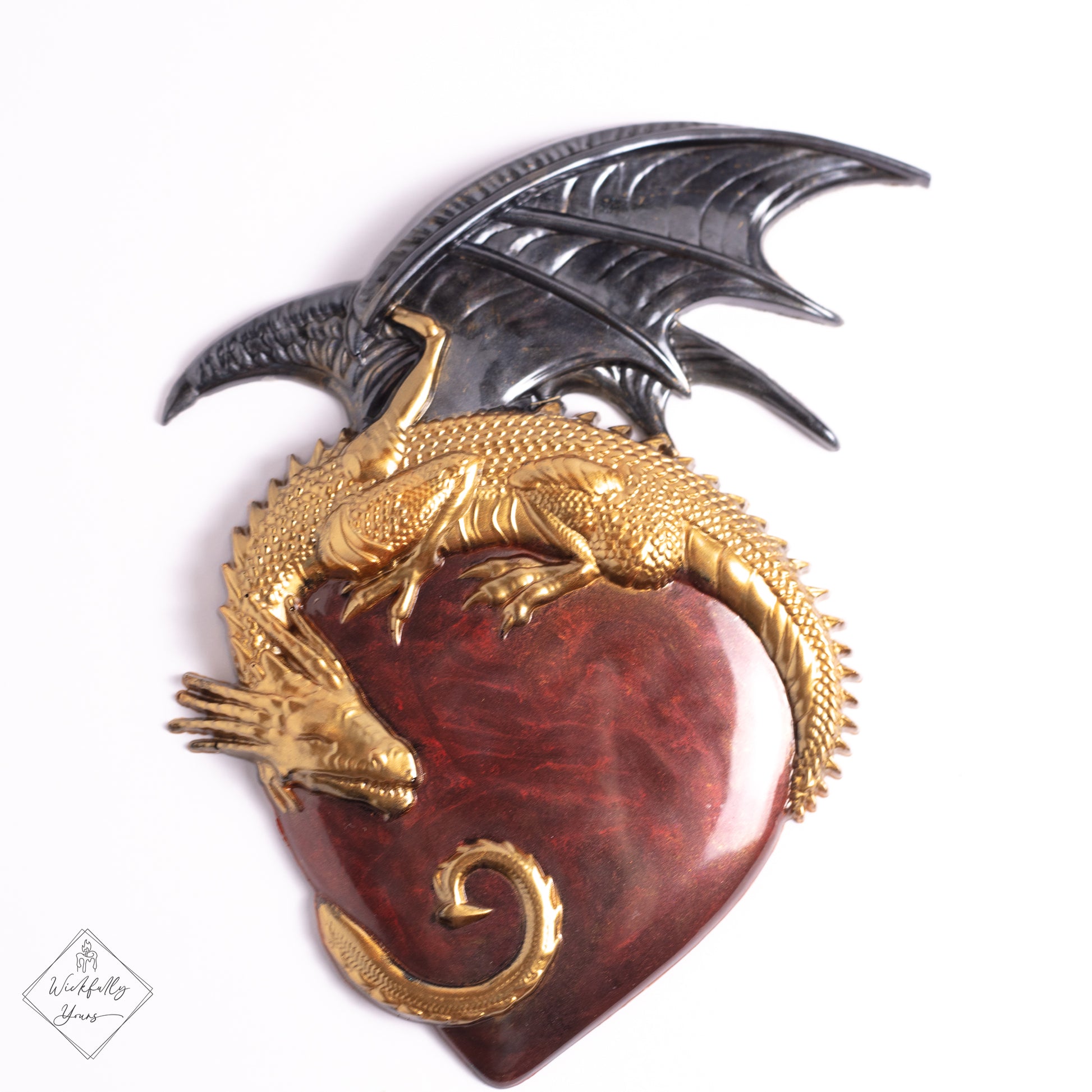 Bronze dragon heart resin art front