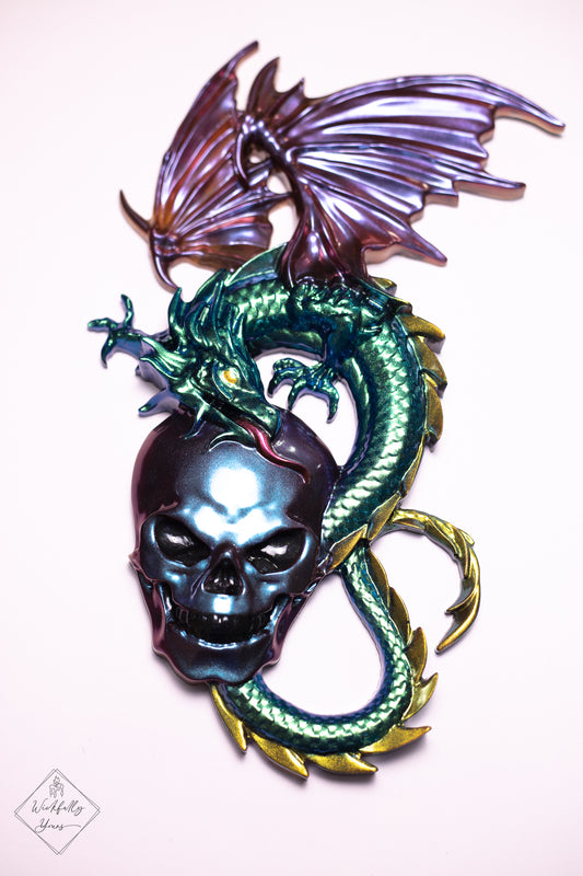 Lg Dragon Skull Resin Art Front